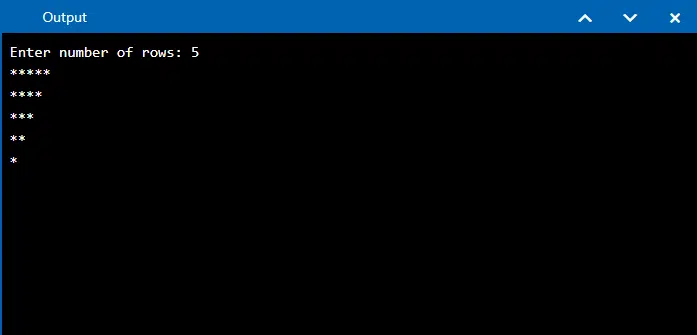 C++ program to print reverse right triangle star pattern | Techoutflow